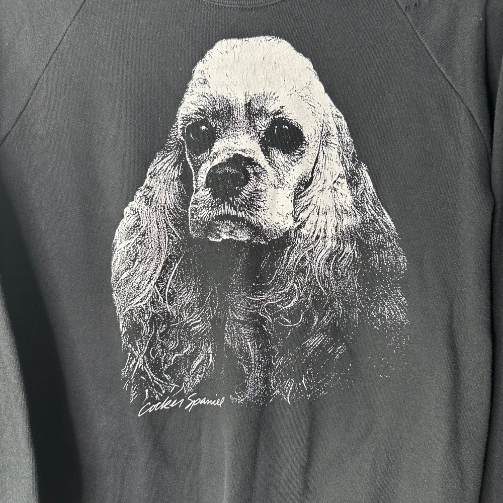 Vintage Cocker Spaniel Dog Sweatshirt Women Large Black White Graphic Distressed - Picture 3 of 10